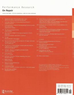 Back cover of Performance Research: Volume 26 Issue 6 - On Repair